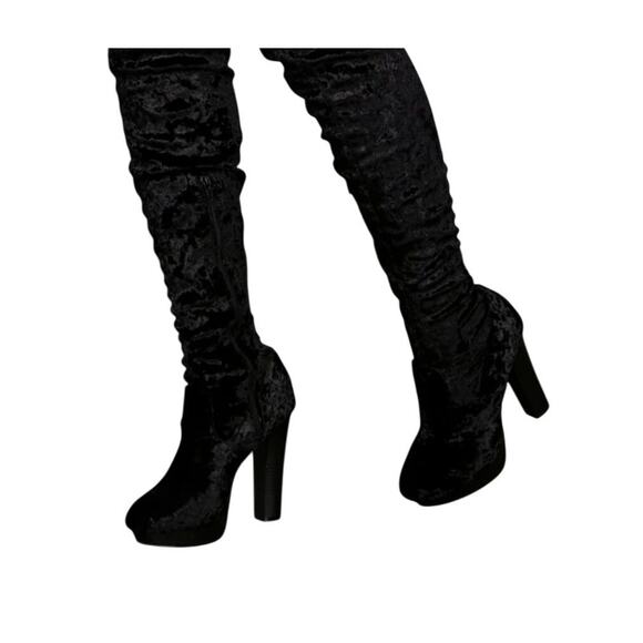 Cape Robbin Crushed Velvet Platform Boots 5.5 Black WhimsiGoth Tall Over Knee - Picture 1 of 9
